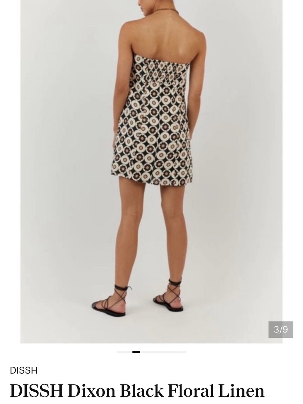 DISSH Dixon Black Floral Linen Strapless Mini Dress Size 2